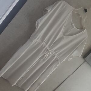 Lightweight Cream Tunic Dress with Drawstring Waist